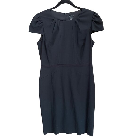 Club Monaco Size 10 Black Wool Blend Cap Sleeve Knee Length Sheath Pencil Dress - Picture 1 of 12